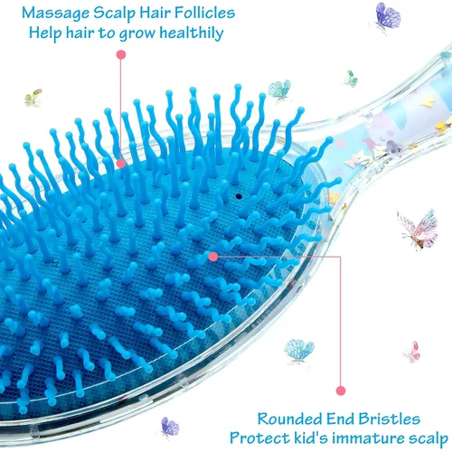 Miniatura 2 de 2 cepillos de pelo para niños con purpurina de confeti, cepillo para desenredar en seco y húmedo para todo tipo de cabello, peine sin dolor