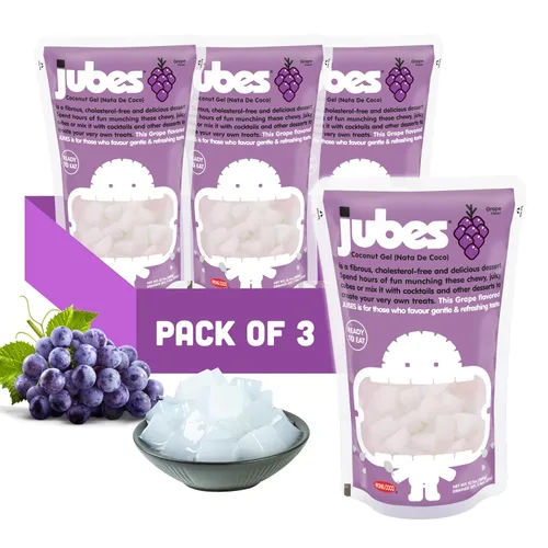 Miniatura 3 de Jubes Grape Nata De Coco Jelly Cubes (12.7 onzas, paquete de 3) – Cubos de jalea de coco de uva para sagú – Gel de coco en ingredientes de jarabe