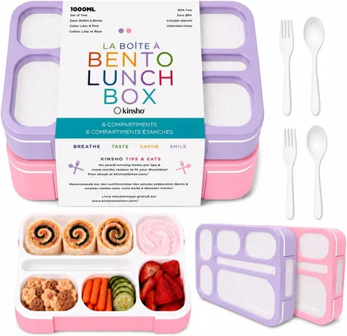 Miniatura 12 de Bento - Juego de Lonchera para almuerzo o refrigerio, a prueba de fugas, con recipientes, para niños y adultos, libre de BPA, apto para microondas
