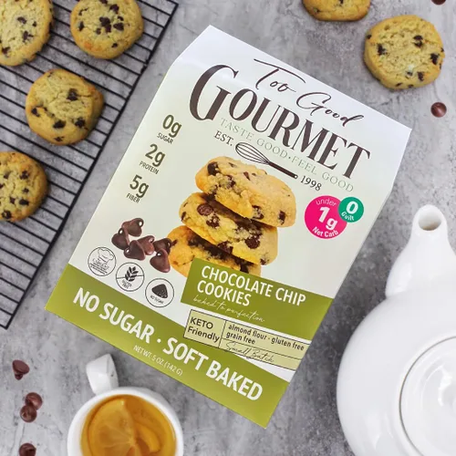 Miniatura 8 de Too Good Gourmet Paquete de 3 galletas con chispas de chocolate keto, aperitivos bajos en carbohidratos, aperitivos sin azúcar para niños y adultos