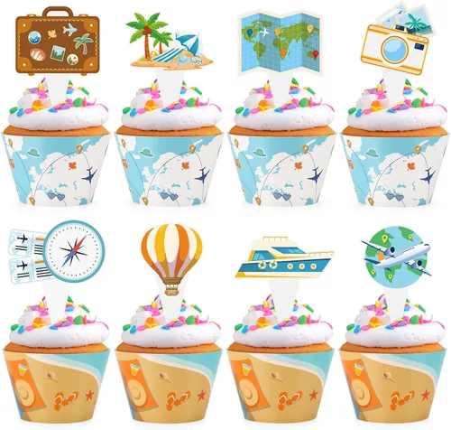 Miniatura 18 de 48 paquetes de toppers y envolturas de cupcakes de coche de carreras, decoración de pastel de fiesta de carreras con temática de carreras y cuadros