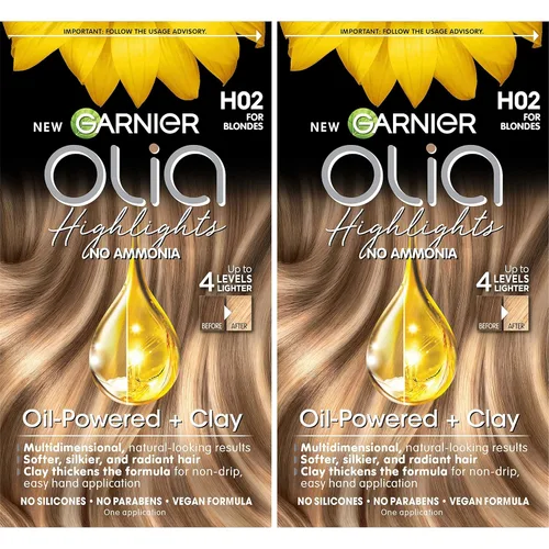 Garnier Tinte permanente para el cabello Olia sin amoníaco, reflejos H02 para rubias, 2 unidades (el embalaje puede variar)