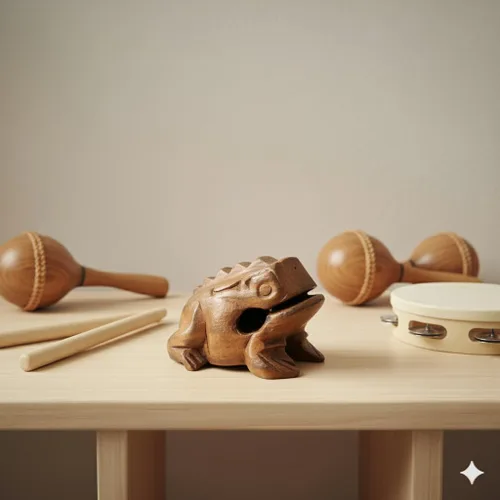Miniatura 4 de Guiro Instrumentos Musicales de Percusión de Madera 3 Piezas, Set de 3 Ranas Güiro de Madera Natural 10-3.1-2.0 in (Ovillo Regalo de Oveja)