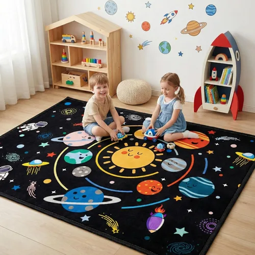 Miniatura 8 de Alfombra espacial para habitación de niños, alfombra de galaxia para niños, alfombras espaciales para dormitorio de niños, decoración