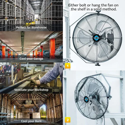 Miniatura 4 de Tornado Paquete de 2 ventiladores de pared industriales de alta velocidad de 20 pulgadas, 4750 CFM, 3 velocidades, cable de 6 pies, uso industrial