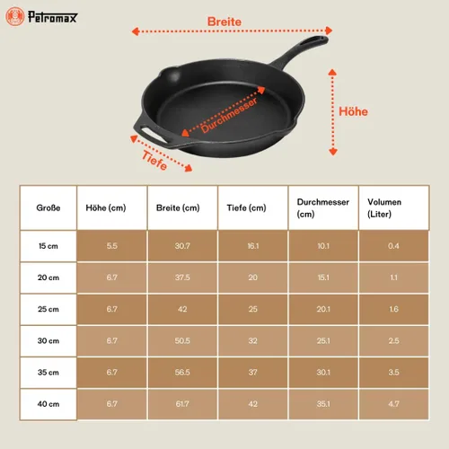 Miniatura 8 de Petromax Sartén de hierro fundido para cocina o campamento, utensilios de cocina pre-sazonados para fogata o horno y estufa casera, conduce el calor