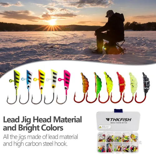 Miniatura 7 de THKFISH Plantillas de pesca en hielo, 54 piezas de señuelos de pesca en hielo brillante, equipo de pesca en hielo para pesca en hielo para Crappie