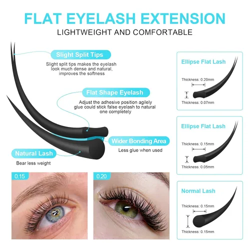 Miniatura 2 de NAGARAKU Extensiones de pestañas elipse con puntas abiertas planas, pestañas individuales de 0.006 in, rizo C, bandeja de mezcla de 0.315-0.591 in