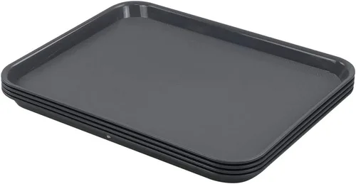 Miniatura 8 de Bandejas de plástico de comida rápida, bandejas de cafetería, paquete de 4 bandejas para servir (negro)