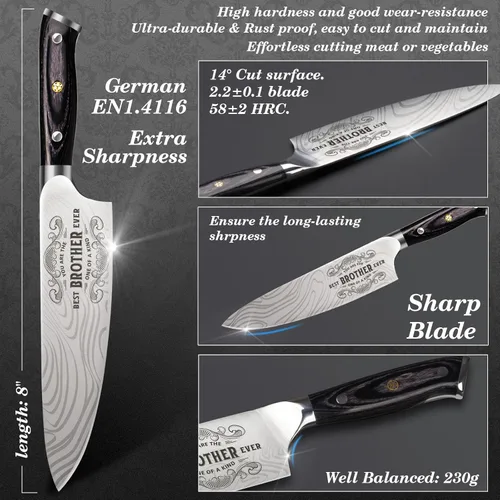 Miniatura 3 de Funistree Regalos para hermanos hombres, cuchillo de cocina para hermanos, regalos para cumpleaños, 8 pulgadas, cuchillo de chef profesional alemán