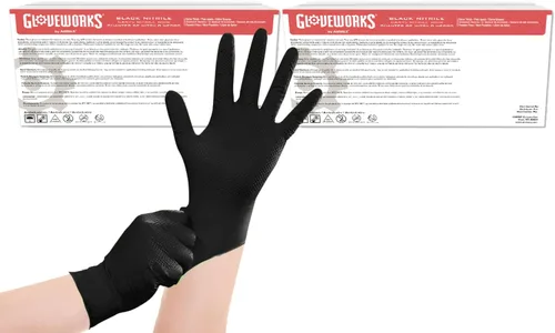 Miniatura 8 de Guantes de nitrilo negro HD GLOVEWORKS - 6 mil Guantes desechables, sin látex, para mecánicos