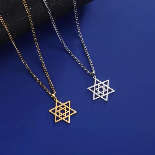 Miniatura 23 de EUEAVAN Collar con dije de estrella de David contra el mal de ojo de seis puntas con dije de estrella de David, hexagrama demoníaco religioso