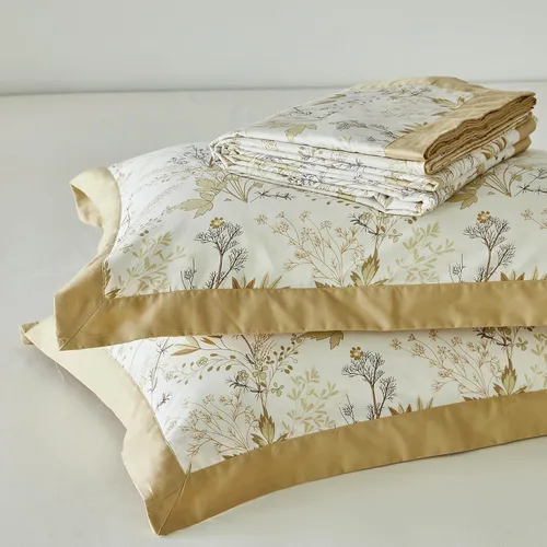 Miniatura 7 de YuHeGuoJi Juego de funda de edredón botánica beige, tamaño Queen, 100% algodón, 3 piezas, 1 funda de edredón con volantes dorados y amarillos
