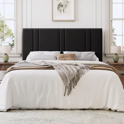 Miniatura 3 de SHA CERLIN Base de cama de plataforma de tamaño completo, cama tapizada de terciopelo con cabecera ajustable, diseño capitoné de canal vertical