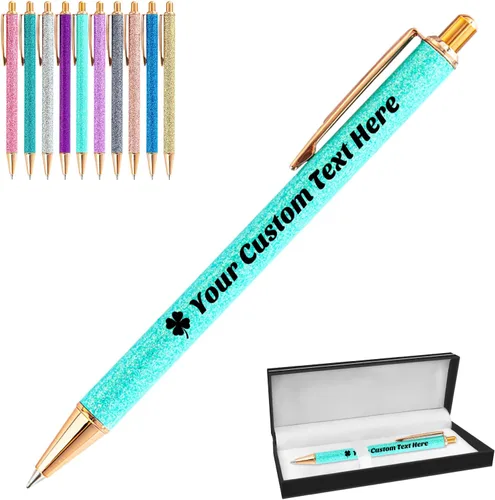 Miniatura 44 de 10 bolígrafos personalizados con purpurina, bolígrafos impresos personalizados a granel, bolígrafos retráctiles de tinta negra para graduación