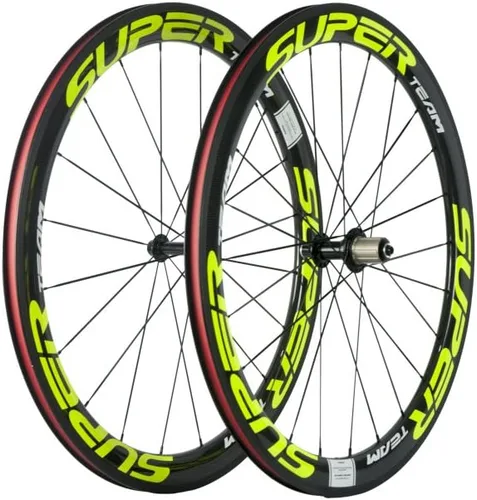 Miniatura 2 de Superteam Ruedas de Bicicleta de Carretera de Fibra de Carbono 700C, Juego de Ruedas Clincher de 50mm, Mate de 23 de Ancho Amarillo fluorescente
