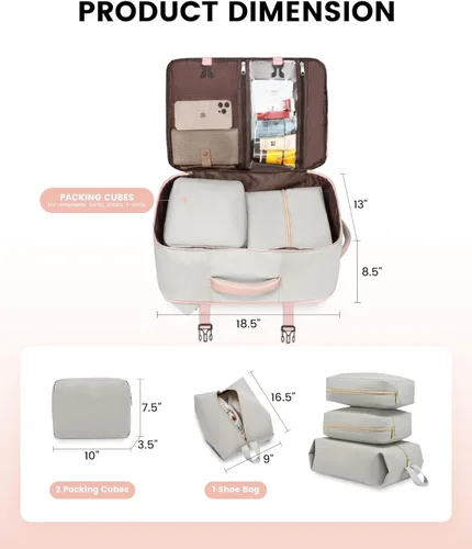 Miniatura 6 de LOVEVOOK: mochila de mano, mochila de viaje de 40L para mujer con 3 cubos de embalaje, rosa gris