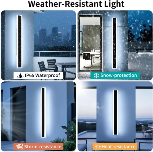 Miniatura 80 de Luz de pared exterior moderna de 47 pulgadas, accesorios de iluminación exterior de acrílico negro de 3000K, montaje en pared, luces de porche