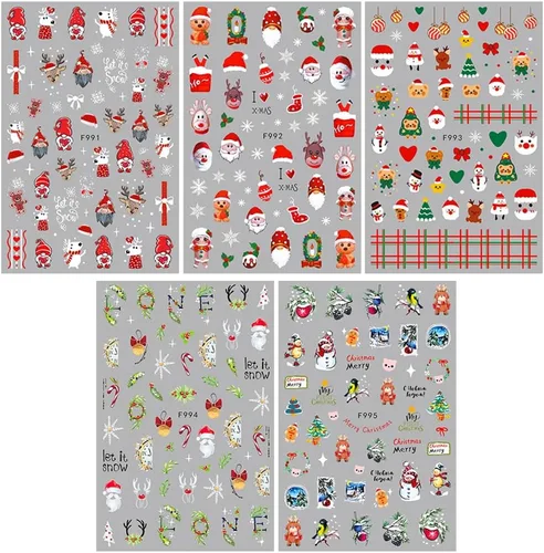 Miniatura 2 de 10 calcomanías de uñas de Navidad de invierno para mujeres, dibujos animados 3D, alce, muñeco de nieve, campanas de Papá Noel, copo de nieve