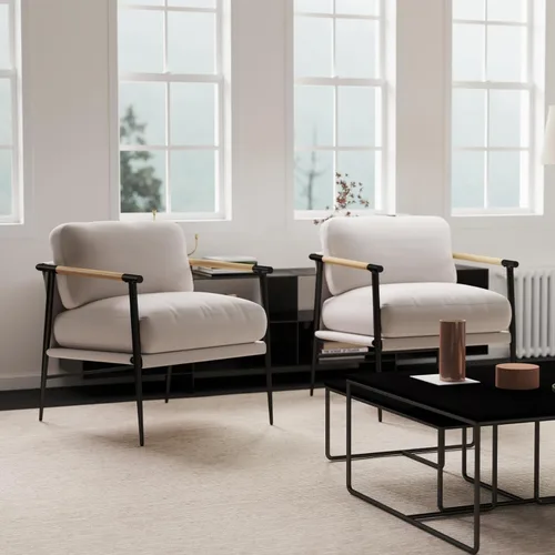 Miniatura 12 de Ya-Home Silla Decorativa de Mediados del Siglo, Silla Suave de Chenille con Patas de Metal Negro, Silla Tapizada de Ocio para Sala de Estar Beige
