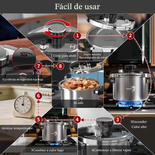 Miniatura 6 de TIBORANG Olla de presión de acero inoxidable de 6.3 QT, [Multi-cocina para estufa de gas e inducción] [Ahorra 70% del tiempo de cocción]