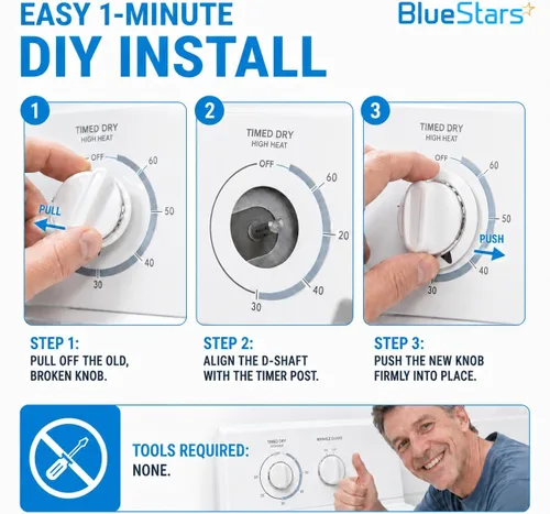 Miniatura 7 de BlueStars WE1M654 - Pomo temporizador para secadora con anillo de metal reforzado, compatible con secadores GE y Hotpoint, reemplaza a AP3995098