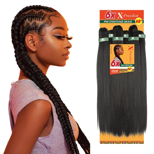 Sensationnel X-pression - Pelo trenzado preestirado – 6 trenzas de 48 pulgadas, todo Kanekalon ignífugo sintético para trenzas y giros de caja (1