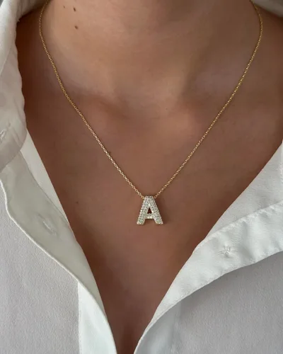 Miniatura 2 de Elizz Jewels Collar con inicial de letra CZ de burbuja, dije con nombre con dije del alfabeto, collar de globo de circonita cúbica brillante