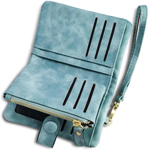 Miniatura 3 de AOXONEL Cartera pequeña de cuero plegable para mujer, con bloqueo Rfid, con tarjetero y ventana de identificación, monedero