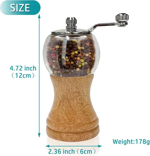 Miniatura 2 de Juego de molinillo de sal y pimienta, juego de molinillo de pimienta manual, clásico de mano, molino de sal de madera, cuchillas de cerámica
