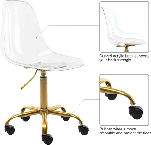 Miniatura 4 de HOMEFUN Silla de escritorio transparente, acrílico rodante sin brazos, giratoria, altura ajustable, fantasma, moldeado, plástico, sillas de oficina