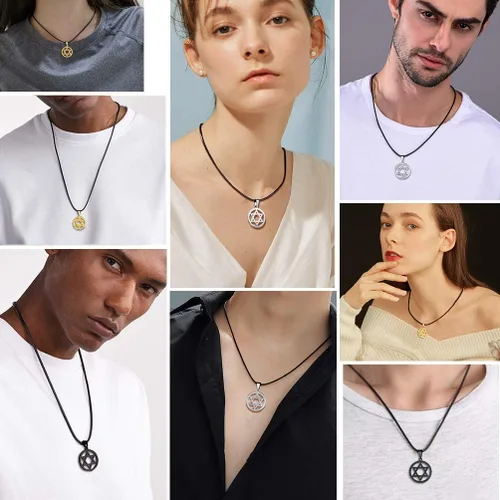 Miniatura 2 de Stainless Steel Pendant Necklace for Men Women, Cool Punk Shark Teeth Necklace, Cross Necklace, Star Of David Necklace, Black Leather Cord, Come