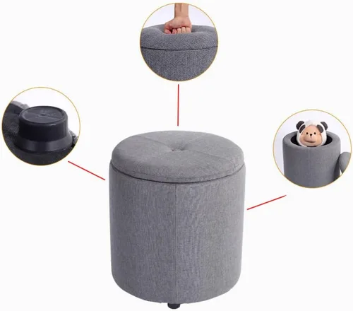 Miniatura 3 de Taburete otomano moderno tapizado redondo reposapiés otomano con pies antideslizantes otomana de almacenamiento de tela para sala de estar, muebles