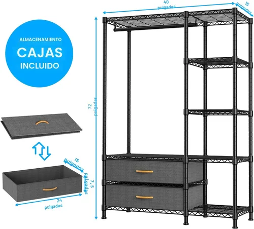 Miniatura 2 de Ulif F3 Perchero de Servicio Pesado (con cajones de tela), percheros independientes para colgar ropa, sistema organizador de armario ajustable