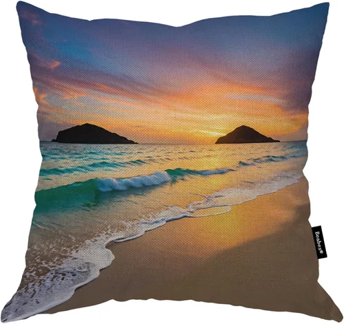Miniatura 33 de Funda para cojín Beabes de 18"X18" con ancla, diseño náutico azul y blanco a rayas, funda de almohada cuadrada de algodón y lino para el hogar