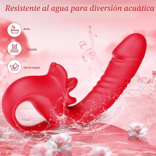 Miniatura 6 de Consolador Vibrador con Empuje Juguetes Sexuales para Mujeres, Consoladores Juguetes para Adultos Vibrador de Lamer Clítoris y Punto G con 10 2-Rosa