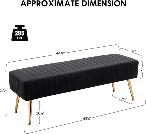 Miniatura 3 de Furniliving Banco de 44 Pulgadas para Dormitorio, Bancos Otomanos Tapizados con Tela Rayada y Tufting con Patas de Metal en Forma de X para Sala