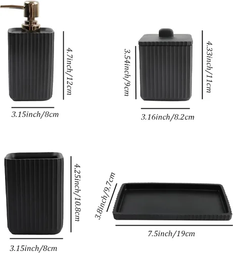 Miniatura 2 de Hymmah Juego de accesorios de baño negro, juego de baño de diseño único, juego de regalo de resina de 5 piezas, necesidades de apartamento, contiene