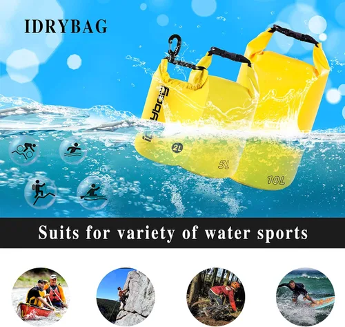 Miniatura 5 de IDRYBAG Bolsa seca para kayak impermeable 2L/5L/10L/15L/20L, pequeña bolsa impermeable para navegación