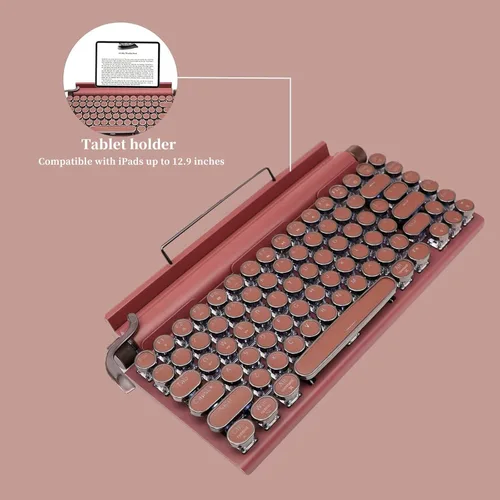 Miniatura 6 de Teclado mecánico estilo máquina de escribir retro Adventurers, 83 teclas, diseño compacto del 75%, Bluetooth 5.0 y cableado, interruptor azul Rojo