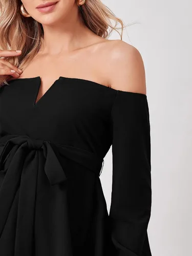 Miniatura 3 de Floerns Blusa de maternidad de manga larga con cinturón y hombros descubiertos para mujer