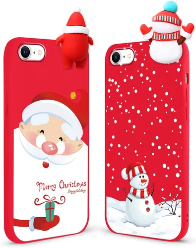 Miniatura 14 de Paquete de 2 fundas navideñas lindas para iPhone 13 Pro, patrón rojo 3D de muñeco Papá Noel muñeco de nieve Feliz Navidad de silicona suave TPU
