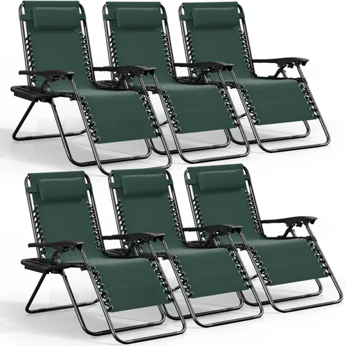 Miniatura 17 de Nestl Zero Gravity - Juego de 2 sillas de patio al aire libre con almohadas y bandejas portavasos, silla de campamento reclinable de malla de acero