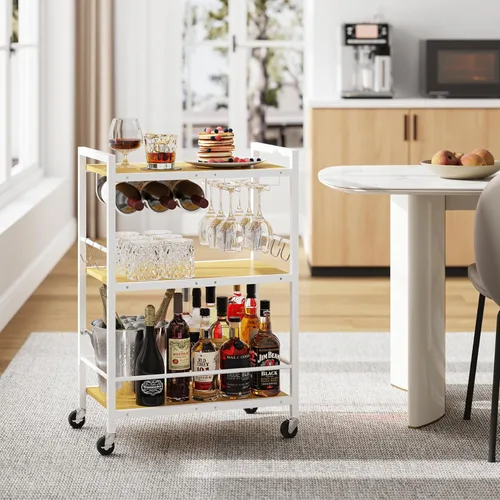 Miniatura 10 de TUTOTAK Carrito de bar, carrito de servicio para bar doméstico, carrito para microondas, carrito de bebidas, estante de cocina móvil con botellero