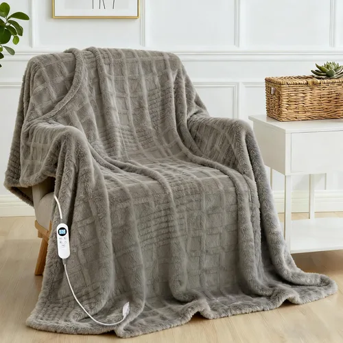 Manta eléctrica térmica de 50 x 60 pulgadas, manta eléctrica de calentamiento rápido con 12 niveles de calor, manta con temporizador de 1-12H,