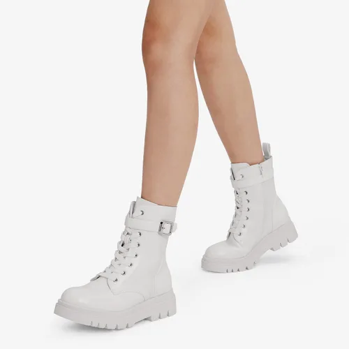 Miniatura 6 de DREAM PAIRS Botas de combate Chelsea con plataforma para mujer, con cordones y suela de hebilla