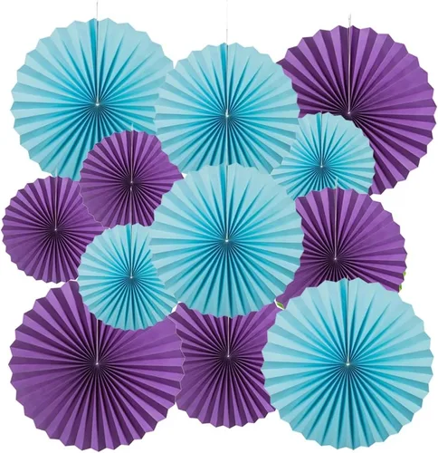 Miniatura 12 de MOWO Abanicos de papel negro para colgar decoración (negro, 6 piezas)
