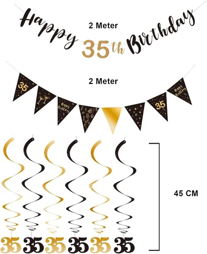 Miniatura 3 de BRT Bearingshui Kit de decoración de cumpleaños de 35 años para hombres y mujeres, pancarta de feliz cumpleaños 35, serpentinas de remolinos