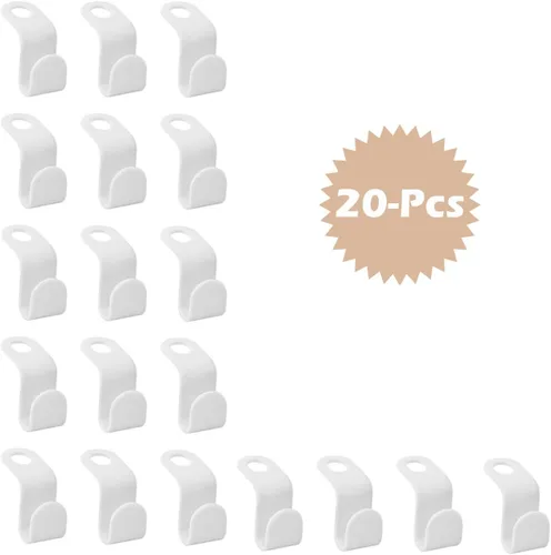 Miniatura 5 de 20 piezas de ganchos para colgar ropa, organizador de ropa, ahorro de espacio, ganchos colgantes de plástico (blanco)