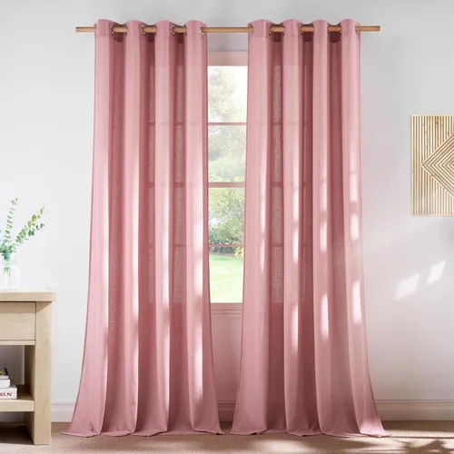 Miniatura 70 de NICETOWN Cortinas de lino natural con textura de lino para dormitorio, mezcla de lino rústica con ojales en la parte superior, semitransparentes